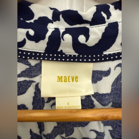 Women’s Anthropologie Blue Paisley Long Sleeve Smocked Tunic Small Casual Fall - Picture 4 of 9